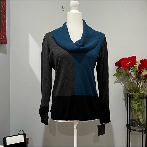 NEW Alfani Colorblock Cowl Neck Ruched Layering Tri-Tone Relaxed Sweater M NWT - Picture 7 of 14